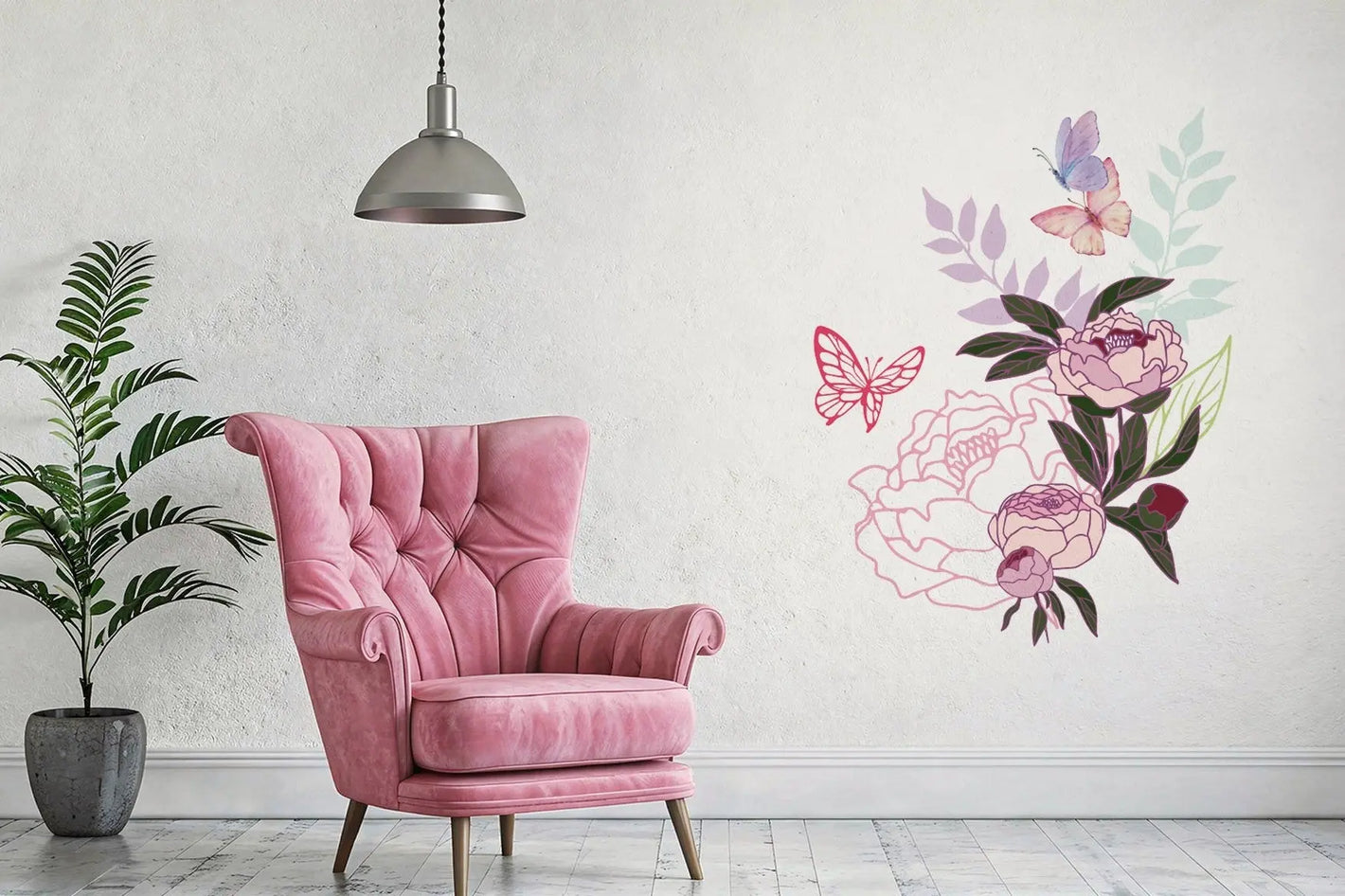 L'Envolée de Pivoines - Sticker mural Dywall